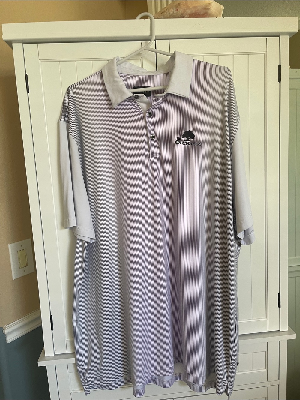 Chaser Lavender to Navy and White Striped Polo Shirt